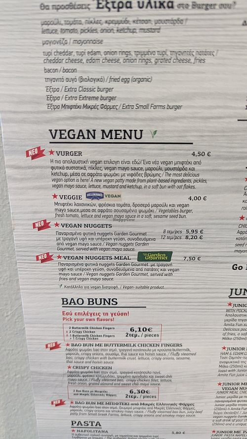 Vegan menu (on the wall of the left as you walk in) at Goody's Burger House  in Igoumenitsa