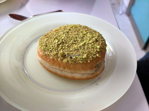 Pistachio cream donut at Areca Bakery in Barcelona