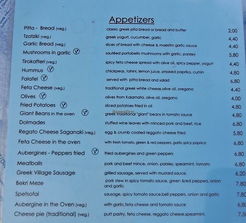 Lots of vegan small items at Maestro in Rhodes
