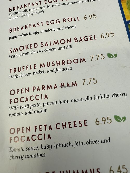 menu  at Caffe Concerto in Birmingham