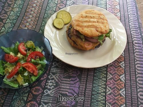 Grilled Mexican Eggplant Torta 
  at Las Lagartijas in Santiago Atitlan