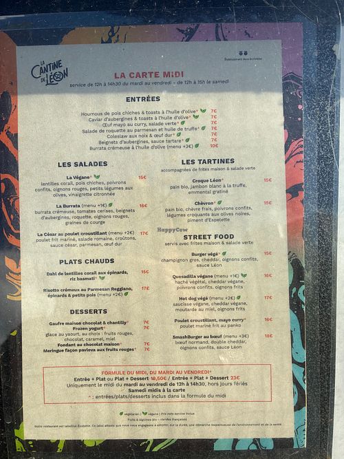 Lunch menu at Le Hasard Ludique in Paris