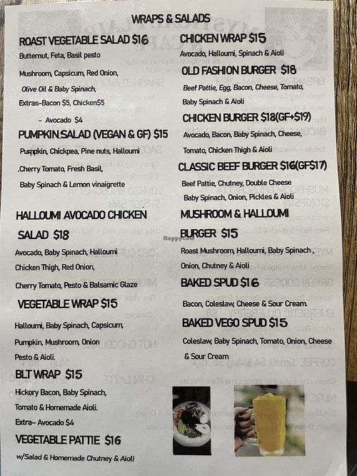 Menu  at Mystical Flair in Murray Bridge