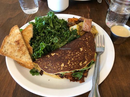 BLT Omelet with side of cashew cheese sauce. Delicious! at From Seed to Sprout in Avon By The Sea