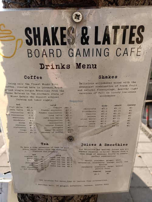 Menu at Shakes And Lattes Boardgaming Cafe in Larnaca