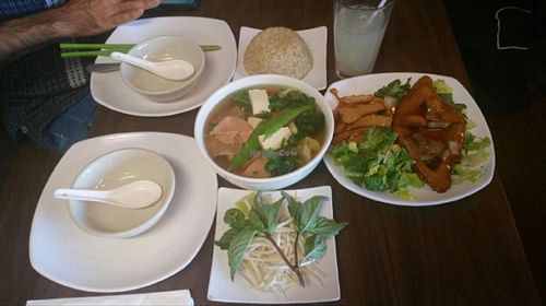 combo pho and mixed garlic chiken and teriyaki chicken  at The Happy Hooligans in San Jose