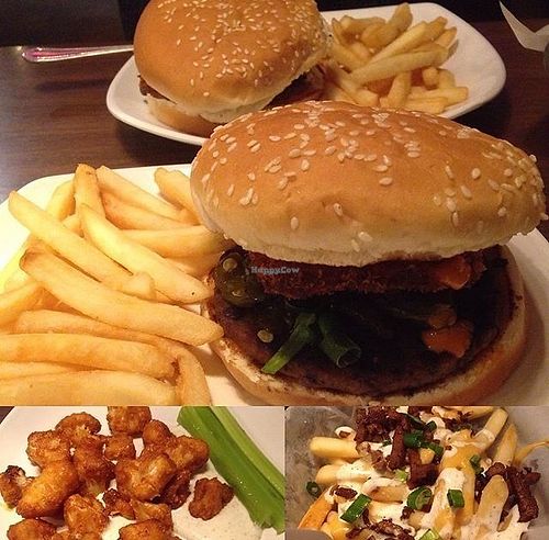 2 burgers, cauliflower bites and bacon ranch fries  at The Happy Hooligans in San Jose