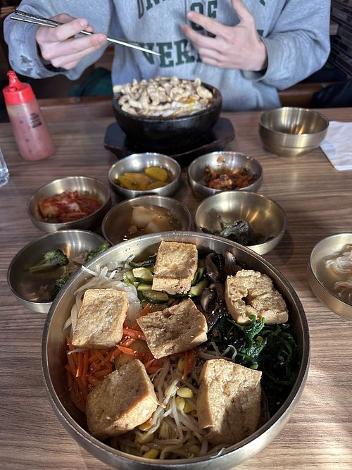 vegetarian fried tofu bibimbap without egg 🍳  at Ahjoomah's Apron in Chicago