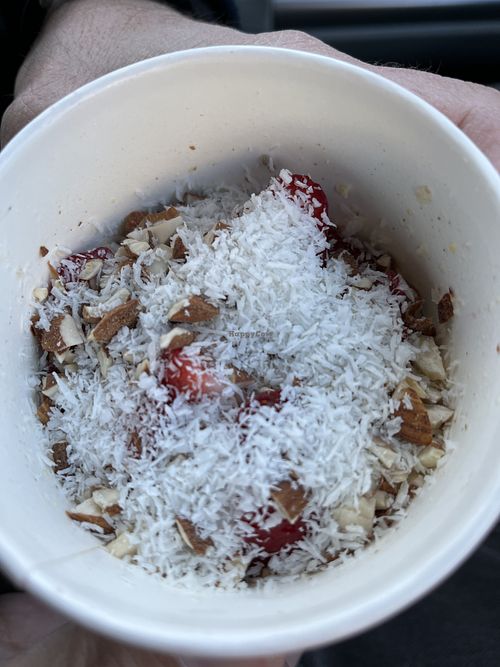 Strawberry and cream oatmeall  at Great Day Juice Company in Somerset