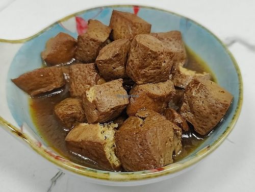 braised tofu is suitable for vegans.  at Happy Veg Cafe 乐蔬坊 in Central Singapore