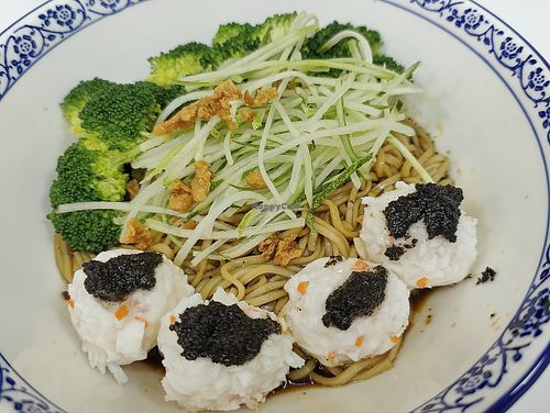 Black truffle shrimp ball noodles. Nice! at Happy Veg Cafe 乐蔬坊 in Central Singapore