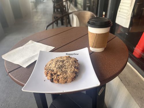 Gigantic Organic Pistachio Chocolate Chip Cookie & Almond Milk Latte   at Mickey's Cafe & Organics in St Petersburg