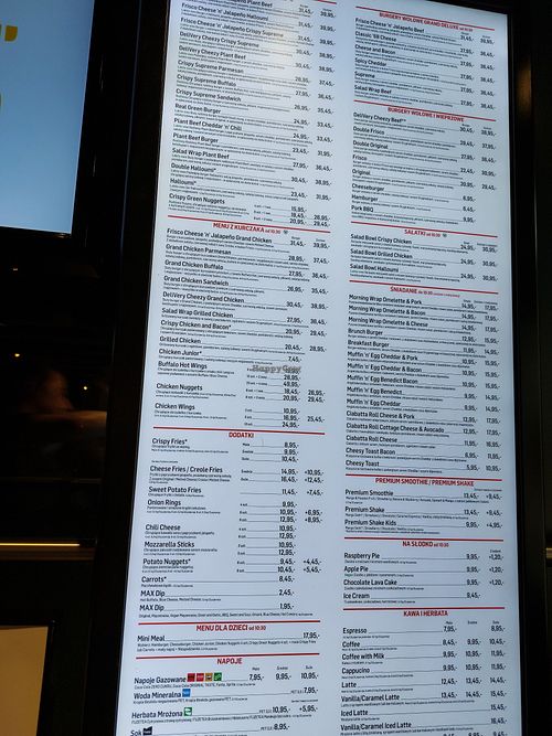 Full menu at MAX  in Gdansk