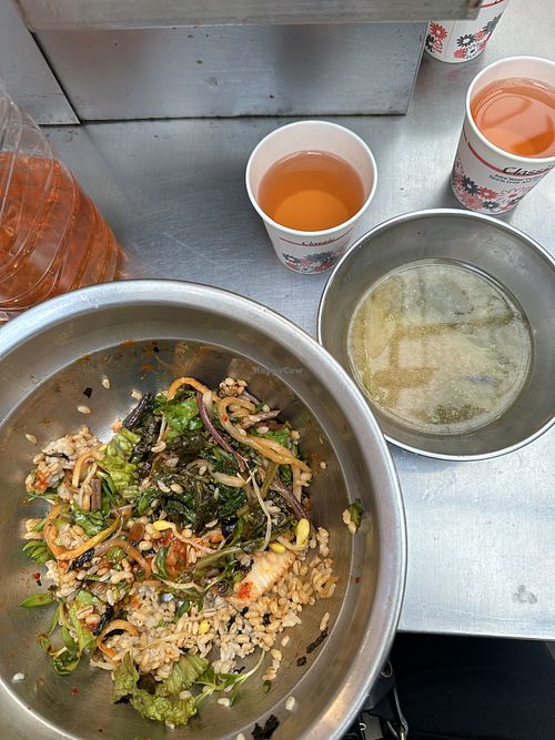 Side serve of soup also vegan   at Kwangjang Market in Seoul