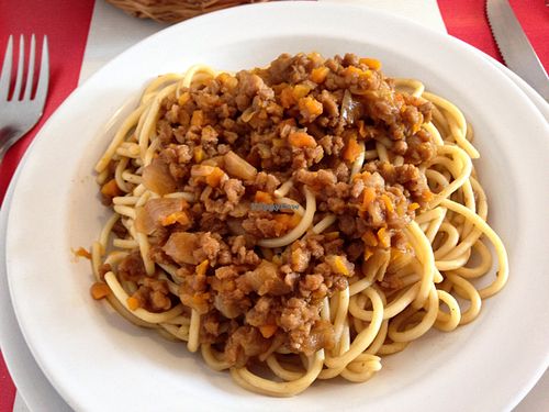 Spaghetti with bolognese sauce  at Comida Naturista Irene's in Colonia Del Sacramento