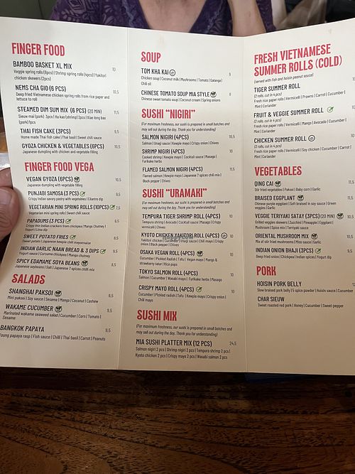 Het menu  at MIA 'Made In Asia' - Nijmegen in Nijmegen