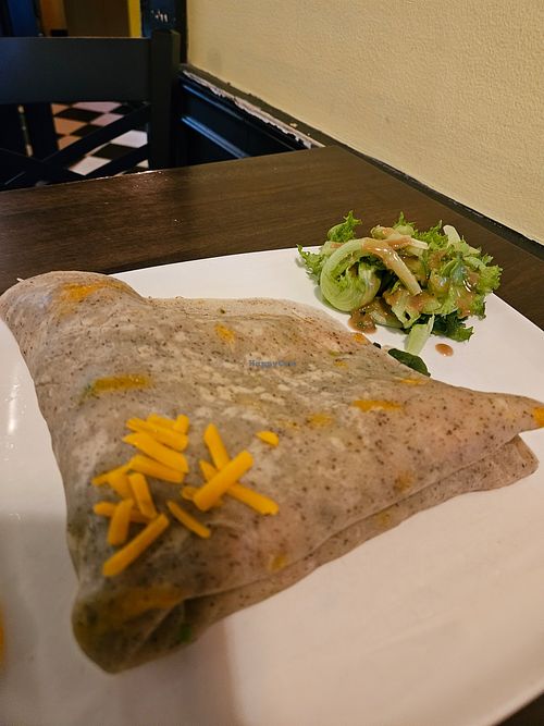 Lili with extra lite vegan cheddar at Paris Creperie in Brookline