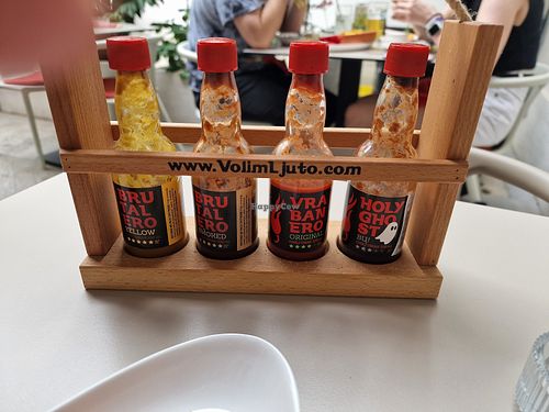 Hot sauces at BEKIND. in Zagreb