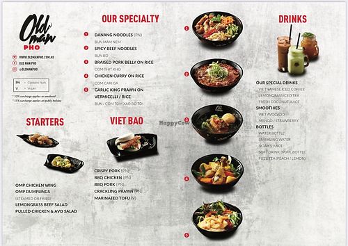 Menu  at Old Man Pho in Waurn Ponds