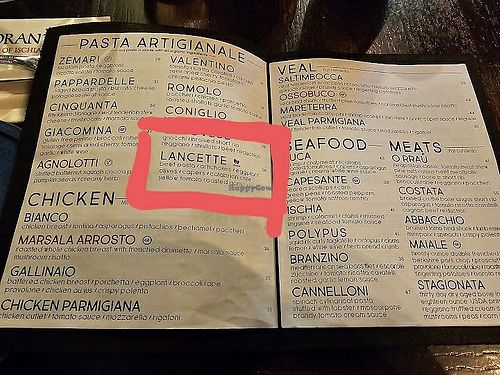 Vegan pasta option at Luca's Ristorante in Somerset