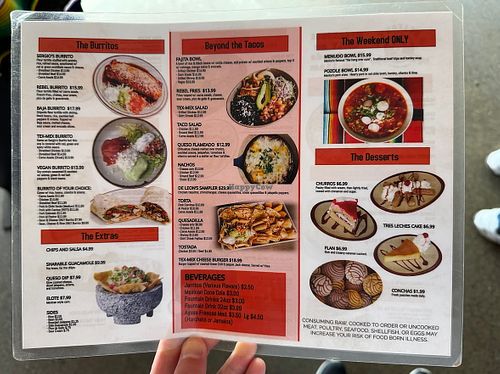 Back at the menu  at De Leon's Tex Mex Grill in Coeur D Alene