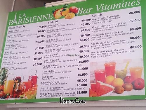 Their menu at La Parisienne Bar in Nha Trang
