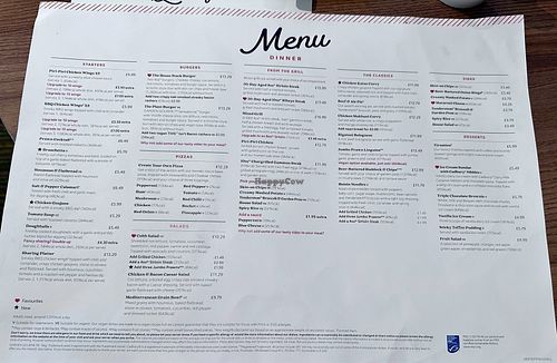 Dinner menu  at Premier Inn - Wokingham Town Centre in Wokingham