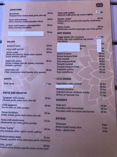 Menu  at Artha in Porec