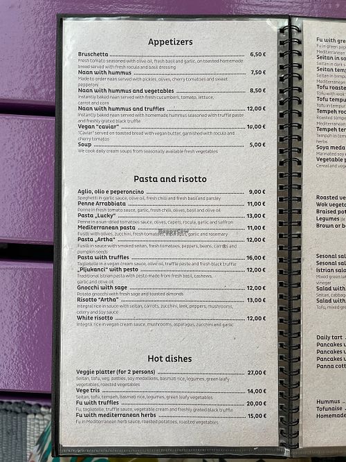Menu 1  at Artha in Porec