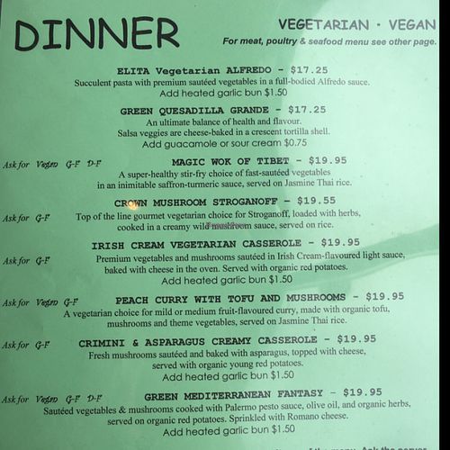 8 Vegan and Veggie options for diner! at Elita in Canmore