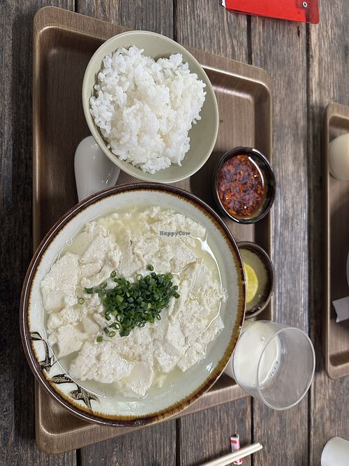Classic yushi tofu set with side of chilli oil. The only option on the menu without a fish stock base.   at Tofu Higa  in Ishigaki