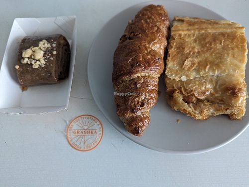 Hazelnut roll, croissant, apple strudel at Grashka Deli in Ljubljana