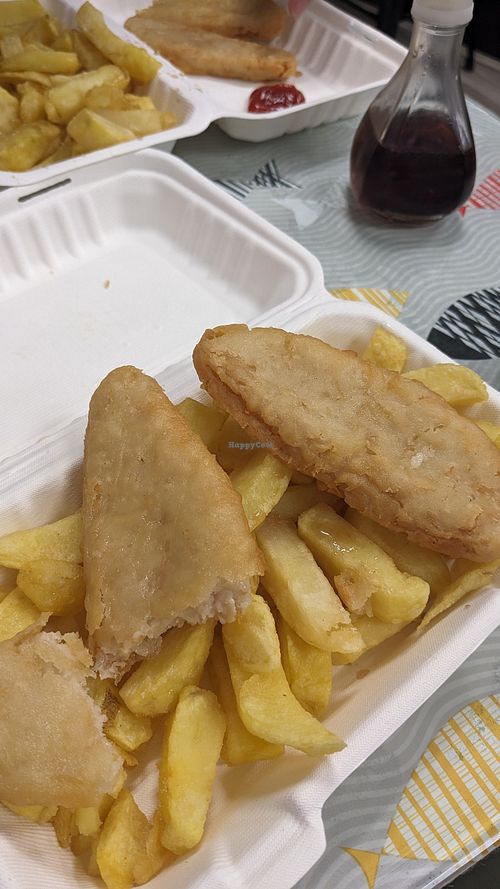 Vegan fish and chips with mushy peas at The Lakes  in Keswick