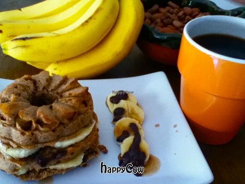 VEGAN BANANA MUFFIN WITH RAW CACAO GANACHE AND BANANAS! at La Senda Restaurante in Playa Del Carmen
