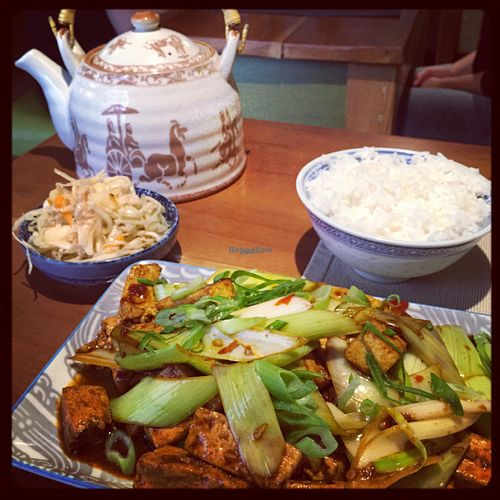 Tofu with salad and jasmine rice at Pod Norenami in Krakow