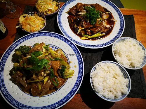 two faux-beef main courses plus sides at Pod Norenami in Krakow