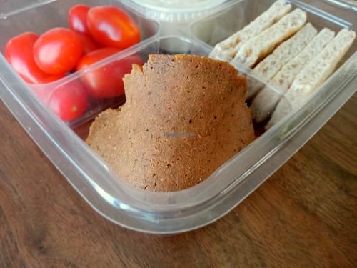 Gyro Seitan Snack Pack. Contains our gyro slices, spruce-tip hummus, cherry tomatoes, and pita bread. 

https://www.northernseitan.com/products/gyro-seitan-snack-pack at Northern Seitan Company in Anchorage