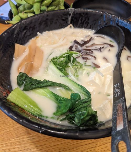 Veggie ramen bowl at Hokkaido Ramen House in Santa Cruz