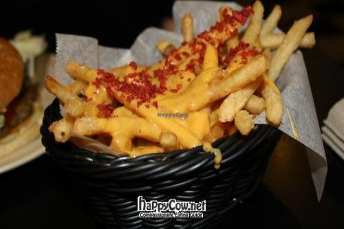 Chips with cheese and 'bacon' bits at Foodswings in Brooklyn