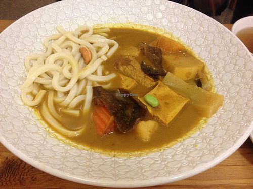 Pumpkin Curry with Udon noodles , served with one appetizer and one hot or cold drink - price 280 TWD at Gu Li Zi Ran Feng Wei in Tainan