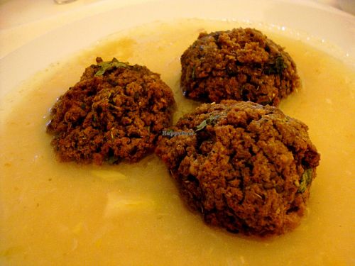 bread balls in onion sauce at Ajdovo Zrno in Ljubljana