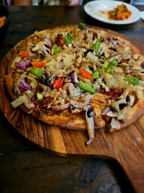 Gluten free vegan pizza.  at Harry's Beach Bistro in Caloundra