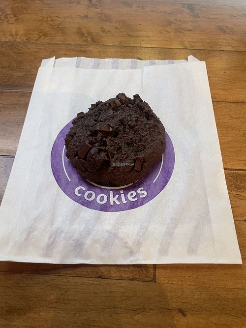 Vegan double chocolate chip cookie. Small but good    at Insomnia Cookies in Chico