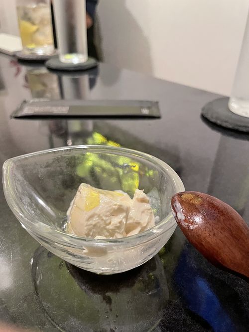 Tofu with olive oil 🤤   at sushi bar fish 4 u in Tokyo