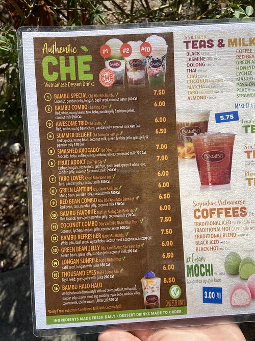 menu! look at all those “v”s!  at Bambū Desserts & Drinks in Orlando