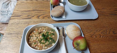 Endive soup, courgette soup at Souplounge in Ghent