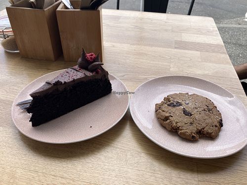 Chocolate fudge cake and chocolate & sea salt cookie  at Beach Road Deli in Paekakariki