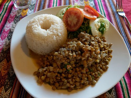 Lentils With rice !just order without the egg!😊 at La Casa de Bamboo in Huacachina
