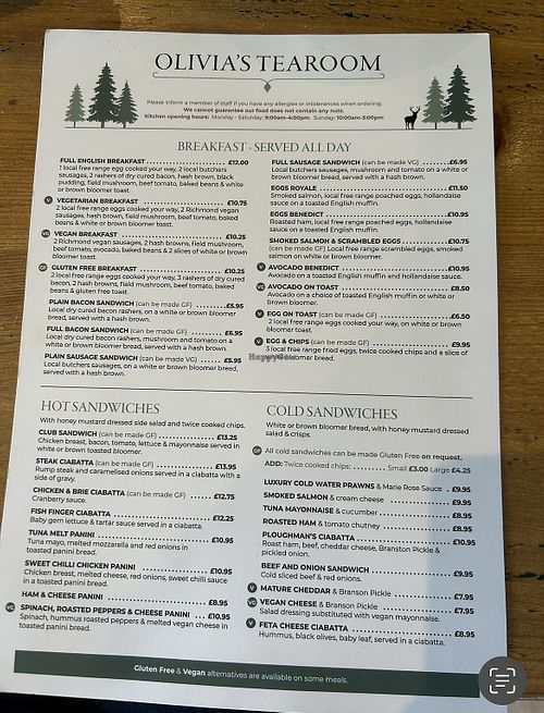 Menu 1  at Olivia's Tearoom in York