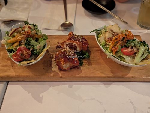 Homemade salad and crispy tofu gangjeon at LUNA in Montreal